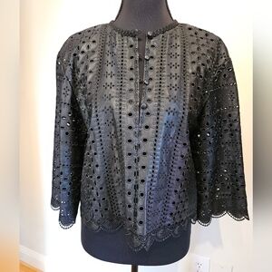 Zara Faux Leather Black Eyelet Lace Top XS